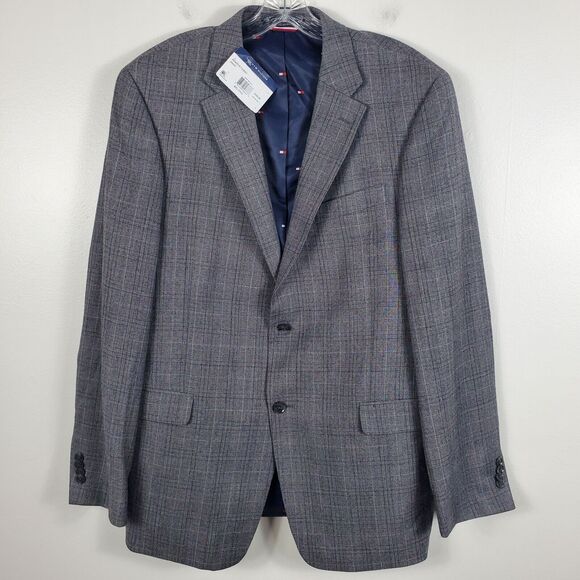 Tommy Hilfiger Adams Wool Blend Blazer Sports Jacket 2 Button Grey Black 42 Long - Picture 1 of 13